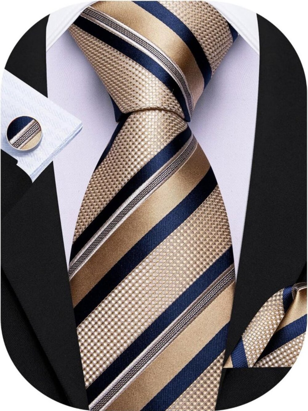 Stylish Men's Tie Set - Plaid & Stripe Neckties, Pocket Square & Cufflinks